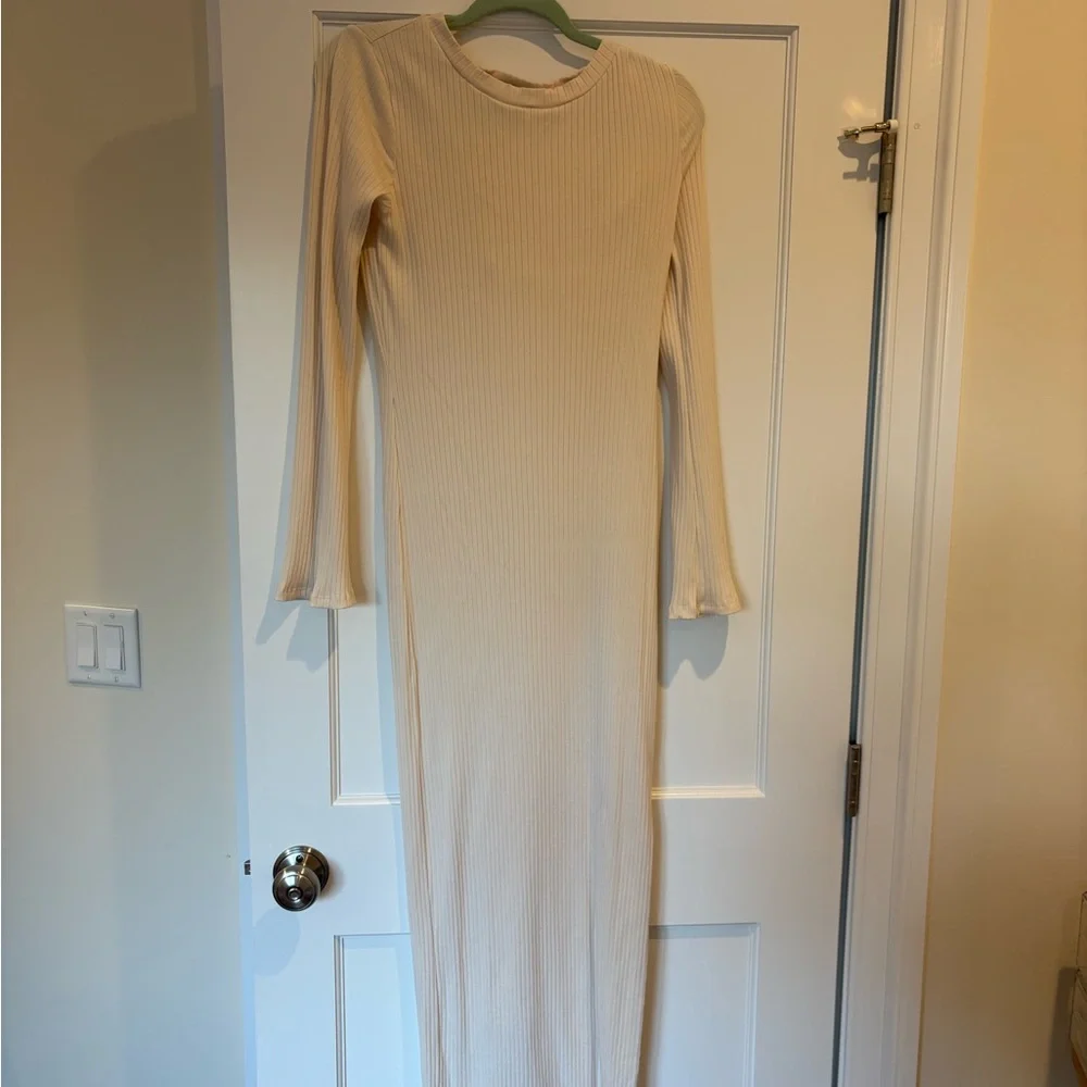 Long Cream Ribbed Dress - Picture 1 of 4